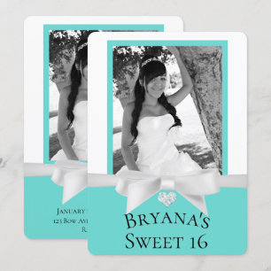 Invitation Audrey Turquoise Blanc Bow Moderne Sweet 16 Photo