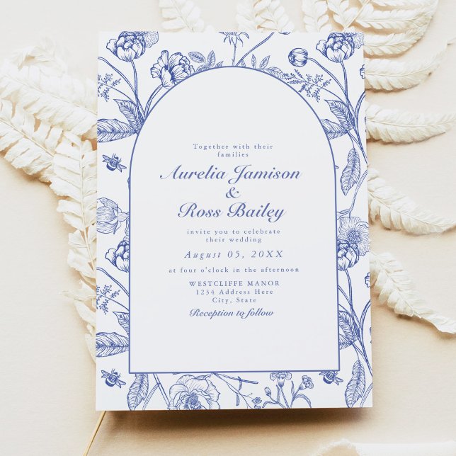 Invitation AURELIA Chinoiserie Blue Victorian Floral Mariage (Créateur téléchargé)