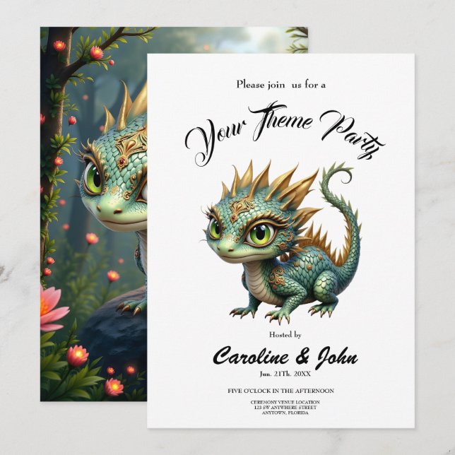 Invitation Auren – Petit dragon de la forêt émeraude (Devant / Derrière)