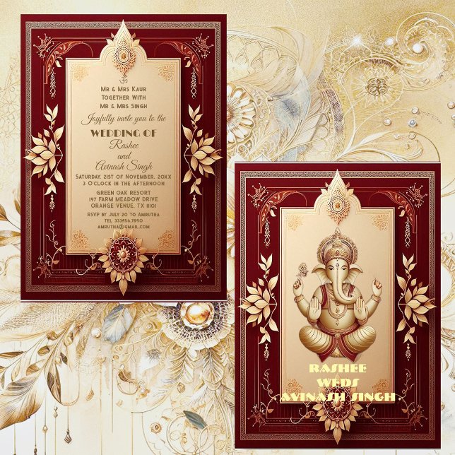 Invitation Auspicious Lord Ganesha Floral Maroon Grand Indian (Auspicious Lord Ganesha Floral Maroon Grand Indian Invitation)