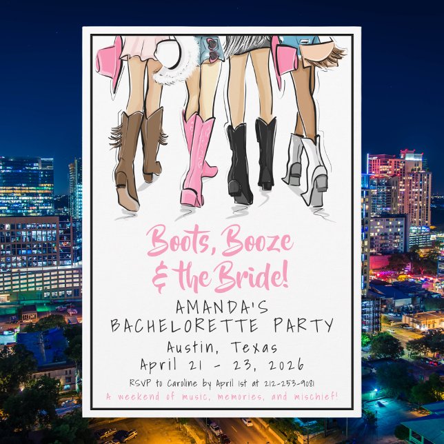 Invitation Austin Bachelorette Party Boots & Besties (Créateur téléchargé)