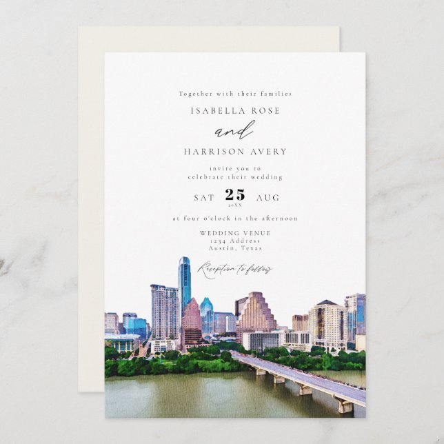 Invitation AUSTIN TEXAS City Skyline Mariage (Devant / Derrière)