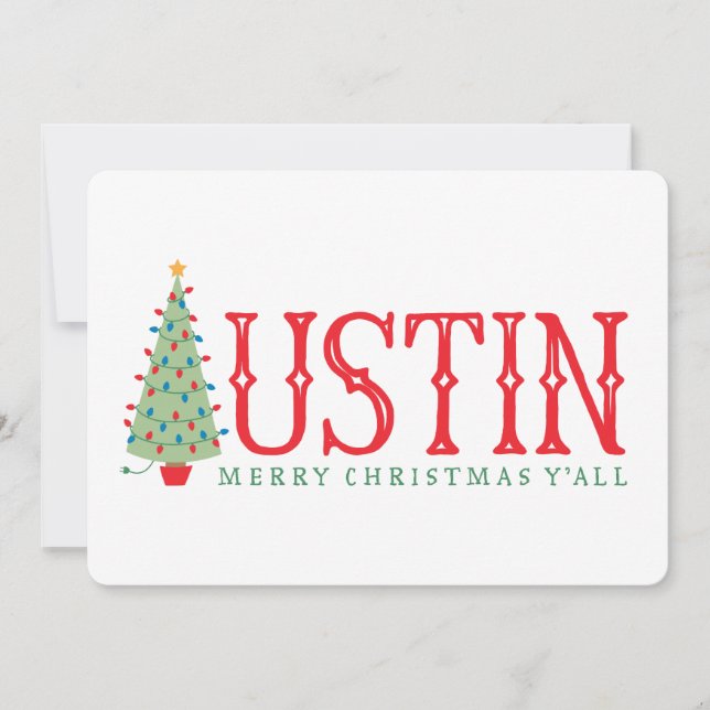 Invitation Austin Texas Merry Christmas Tree Card ou Invitati (Devant)