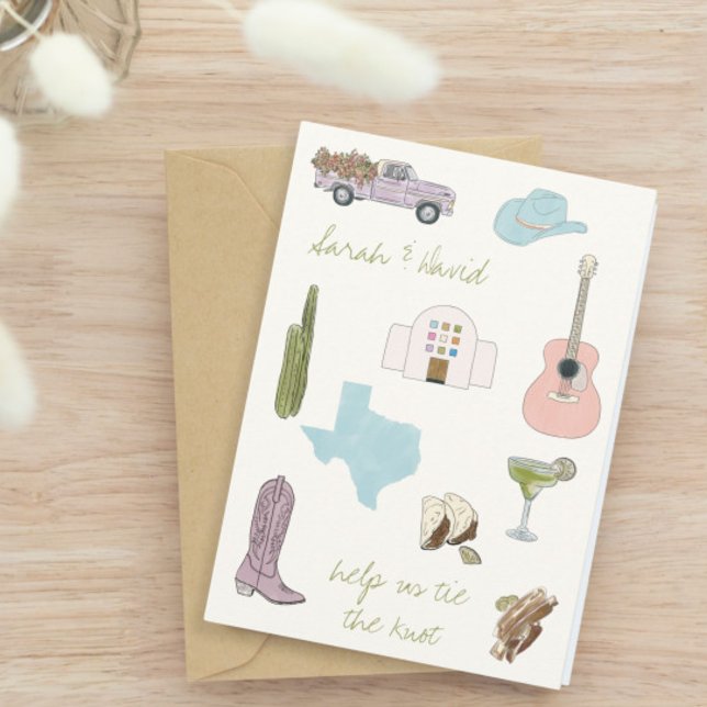 Invitation Austin, Texas sauve la date avec des dessins (Créateur téléchargé)
