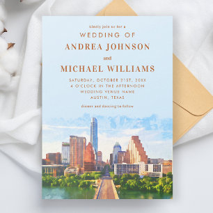Invitation Austin Texas Watercolor City Skyline Mariage
