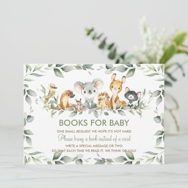 Invitation Australian Animals Greenery Books for Baby Card (Debout devant)