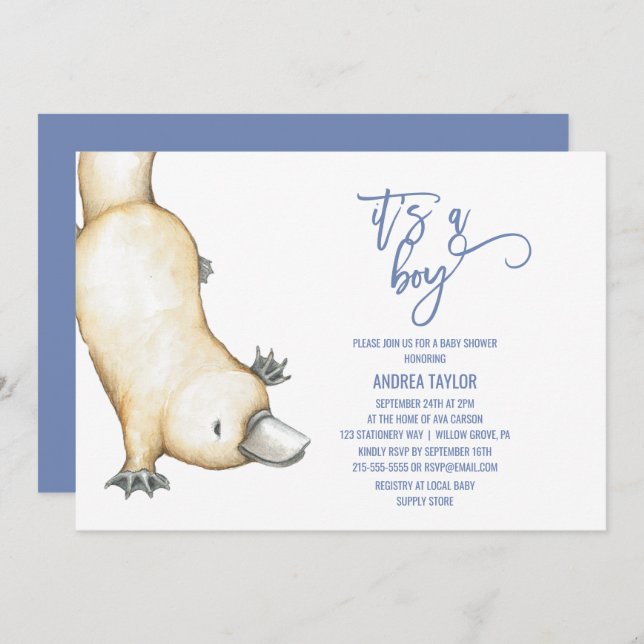 Invitation Australian Animals Platypus C'est un Baby shower g (Devant / Derrière)