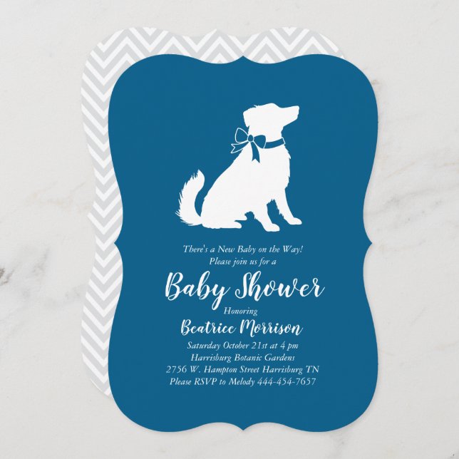 Invitation Australian Shepherd Chien Baby shower Blue Boy (Devant / Derrière)