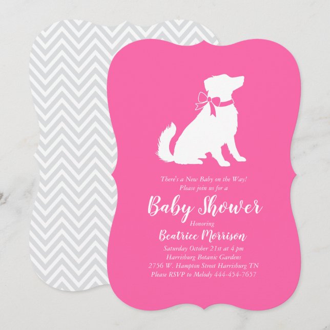 Invitation Australian Shepherd Chien Baby shower fille rose (Devant / Derrière)