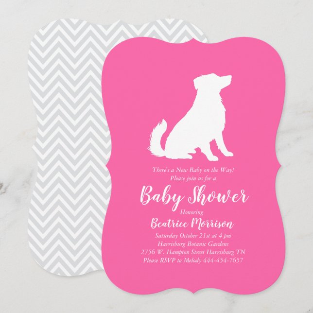 Invitation Australian Shepherd Chien Baby shower fille rose (Devant / Derrière)