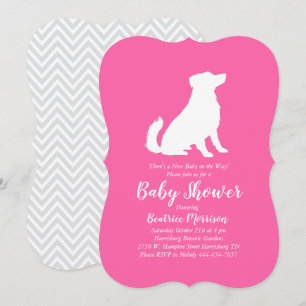 Invitation Australian Shepherd Chien Baby shower fille rose