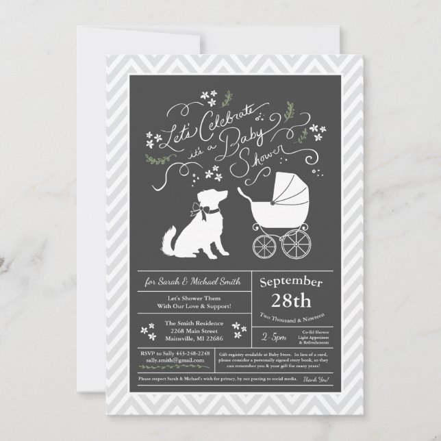 Invitation Australian Shepherd Dog Baby shower genre neutre (Devant)