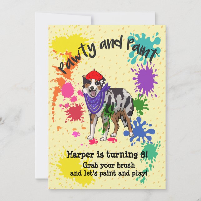 Invitation Australian Shepherd Dog Fun Art Anniversaire (Devant)
