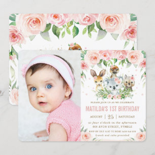 Invitation Australie Animaux Blush Floral Photo Anniversaire 