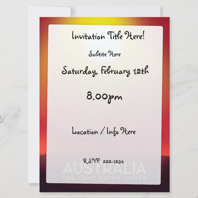 Invitation Australie "The land down under" tirage de vacances (Dos)