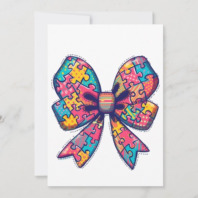 Invitation Autisme Maman Puzzle Pièce Coquette Bow Ruban Auti (Devant)