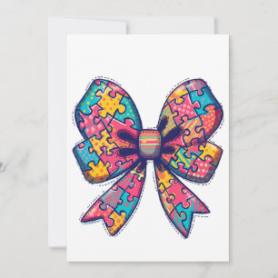 Invitation Autisme Maman Puzzle Pièce Coquette Bow Ruban Auti