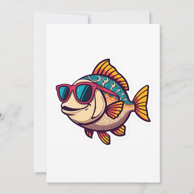 Invitation Autocollant de poisson funky avec lunettes de sole (Devant)