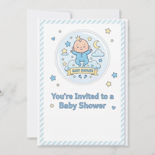 Invitation Autocollant pour baby shower pour garçon (Devant)