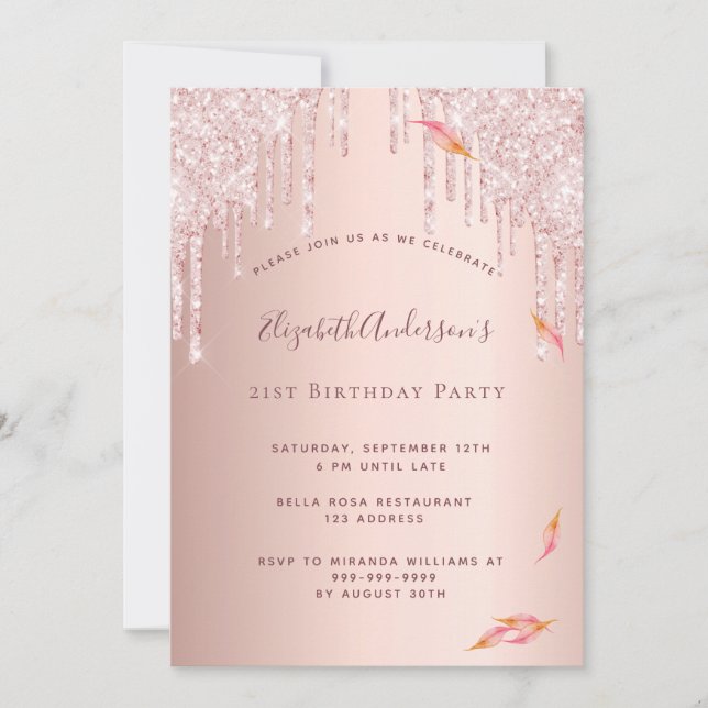 Invitation Automne 21e anniversaire rose parties scintillant  (Devant)