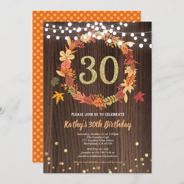 Invitation Automne 30e anniversaire bois rustique Thanksgivin (Devant / Derrière)