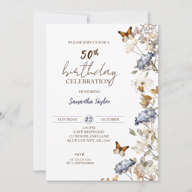 Invitation Automne 50e anniversaire, anniversaire floral (Devant)