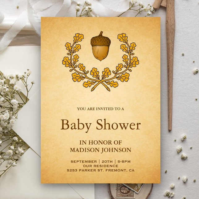 Invitation Automne Acorn Chêne Feuille Baby shower de couronn (Créateur téléchargé)