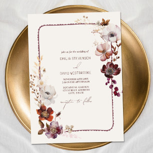 Invitation Automne Anémonique main tiré Mariage floral à basc