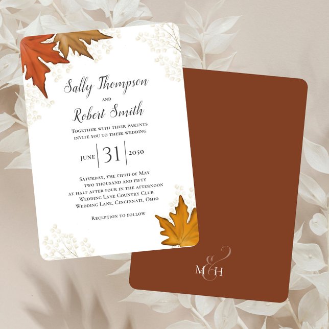 Invitation Automne Aquarelle Feuille Mariage personnalisé (Elegant fall foliage wedding invitation.)