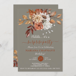 Invitation Automne Aquarelle Floral Grey Surprise Party
