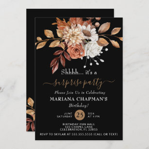 Invitation Automne aquarelle Floral sur Black Surprise Party