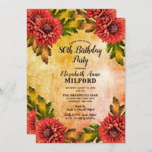 Invitation Automne Aquarelle Florale 80e fête d'anniversaire