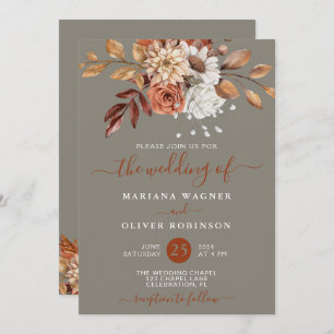 Invitation Automne Aquarelle Florale sur Mariage gris