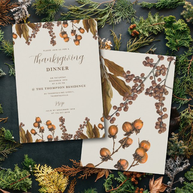 Invitation Automne Automne Aquarelle Feuillage Thanksgiving D (Autumn Fall Watercolor Foliage Thanksgiving Dinner Invitation)