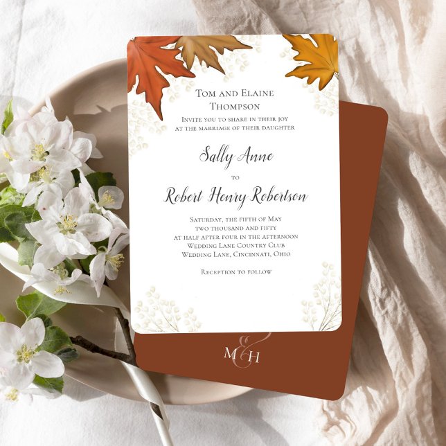 Invitation Automne Automne Aquarelle Feuille Mariage personna (Fall autumn leaves custom invitation template.)