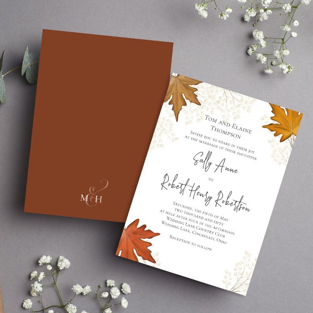 Invitation Automne Automne Aquarelle Feuille Mariage personna (Fall watercolor leaves custom wedding invitation.)