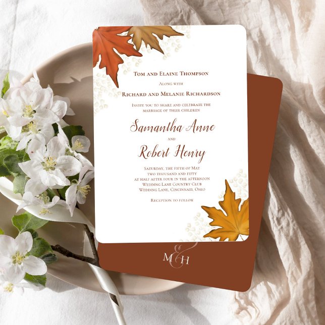 Invitation Automne Automne Aquarelle Feuille Mariage personna (Fall Autumn Leaves Wedding Invitation.)