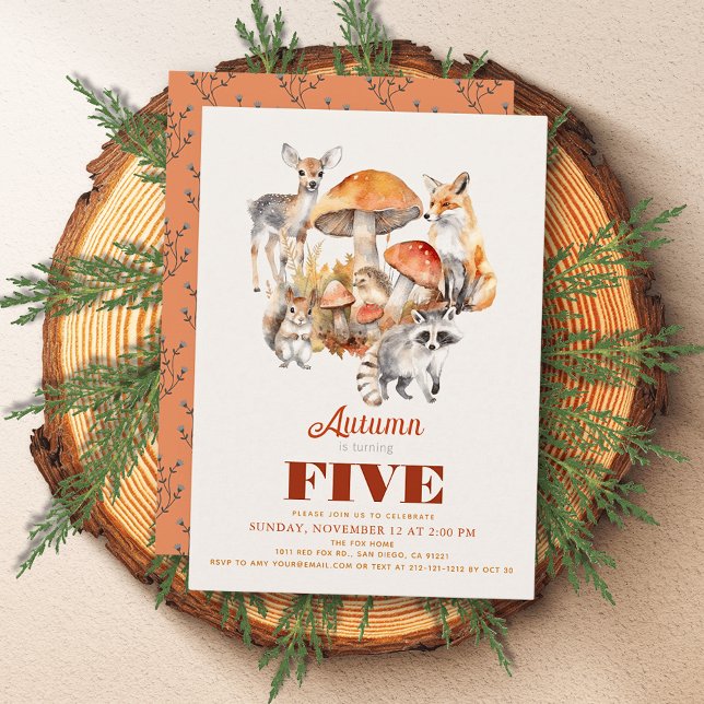 Invitation Automne/Automne Champignons Bois Animaux Anniversa (Créateur téléchargé)