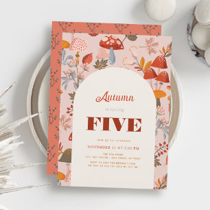 Invitation Automne/Automne Champignons et Fleur sauvage rose 