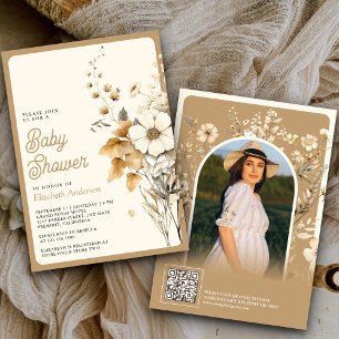 Invitation Automne Automne Fleur sauvage Photo QR Code Baby s