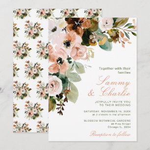 Invitation Automne automne Fleurs roses et Mariage de feuilla