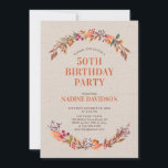 Invitation Automne/Automne Floral 50e Anniversaire Fête Invit<br><div class="desc">Cette invitation à l'anniversaire fleurie d'automne est décorée d'une belle couronne avec un jeu de couleurs d'automne. Plus d'articles correspondants disponibles dans ma boutique BaraBomDesign.</div>