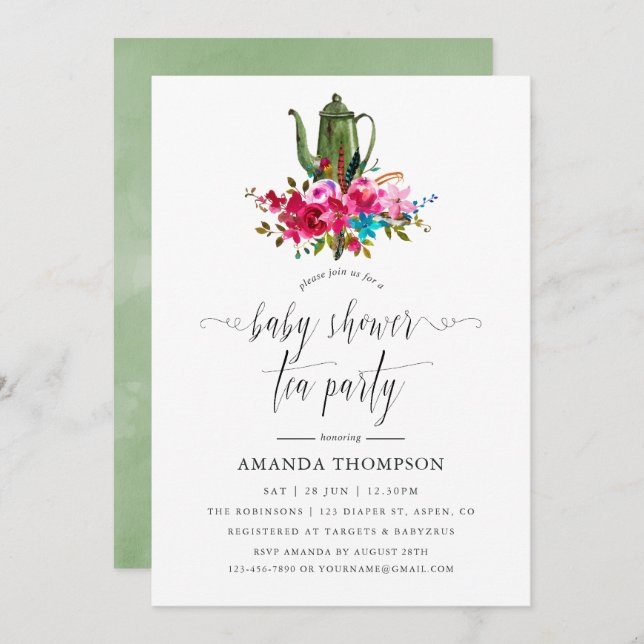 Invitation Automne - Automne Floral Baby shower Tea Party (Devant / Derrière)