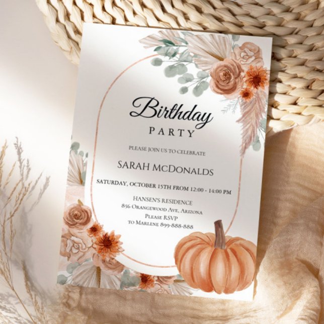Invitation Automne Automne Floral Boho Femme Anniversaire Inv (Créateur téléchargé)