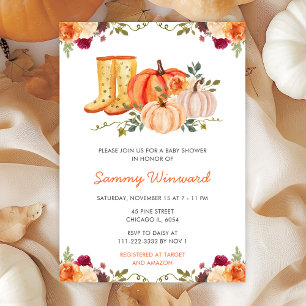 Invitation Automne Automne Floral Citrouille Boots Baby showe