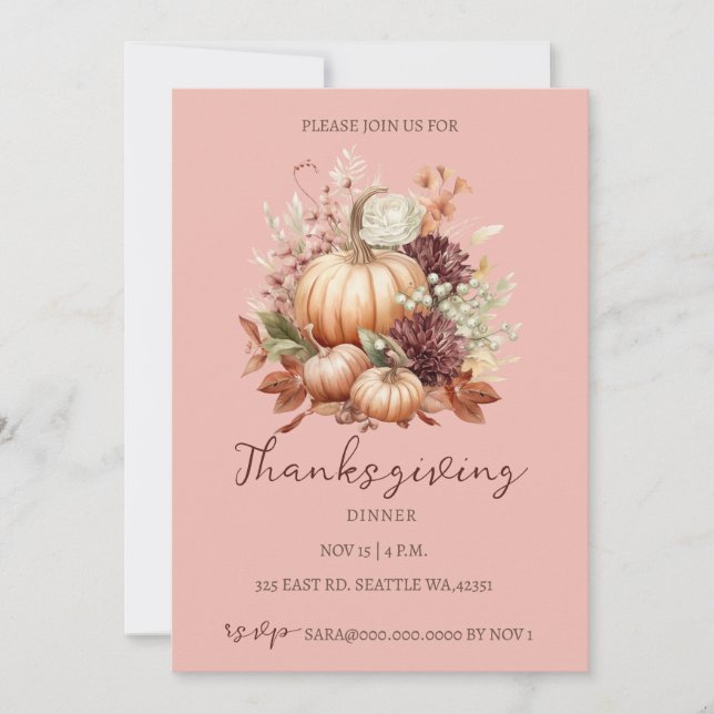 Invitation Automne Automne Floral Citrouilles Thanksgiving Dî (Devant)