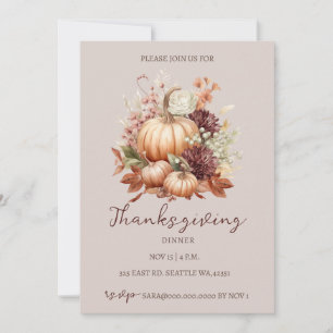 Invitation Automne Automne Floral Citrouilles Thanksgiving Dî