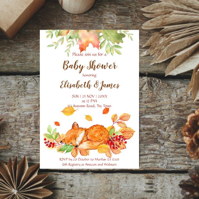 Invitation Automne automne mignon bébé fox baby shower invita (Autumn fall cute baby fox baby shower editable template  invitation digital download)