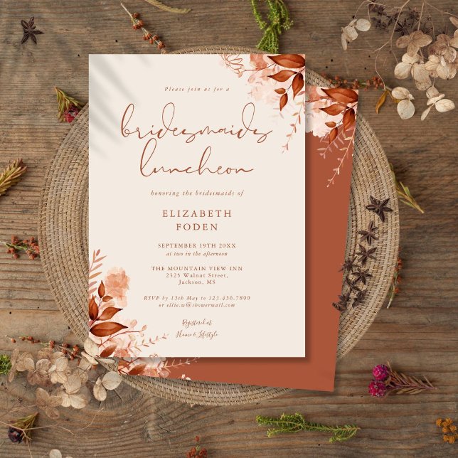 Invitation Automne Automne Rustique Floral Bridesmaitres Déje (Autumn Fall Rustic Floral Bridesmaids Luncheon Invitation)