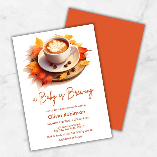 Invitation Automne Automne Un bébé brasse du Baby shower de c (Fall Autumn A Baby is Brewing Coffee Baby Shower Invitation )